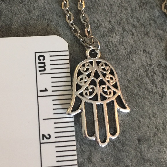 Hamsa Crescent Moon Double Layer Silver Necklace - Picture 7 of 7